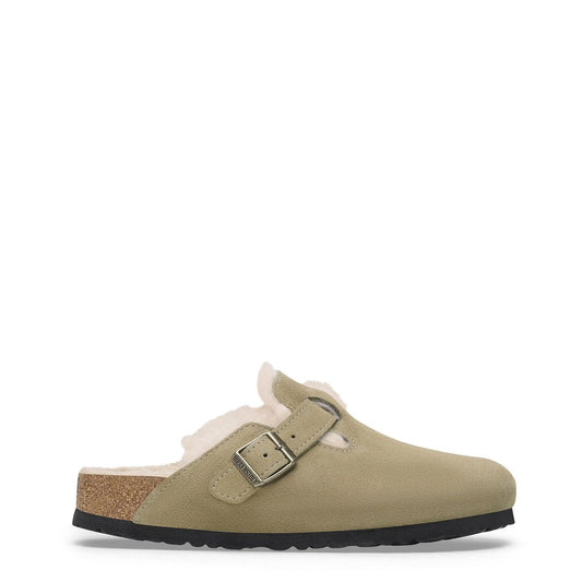 Birkenstock Womens Boston Shearling Suede Leather Narrow Fit Taupe