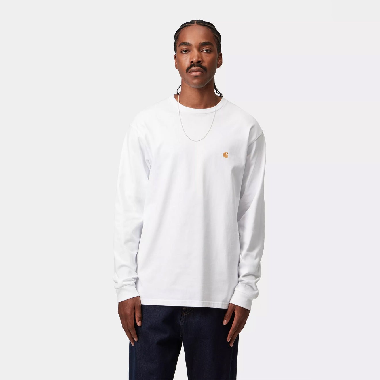 Carhartt WIP L/S Chase T-Shirt White / Gold - The Sporting Lodge