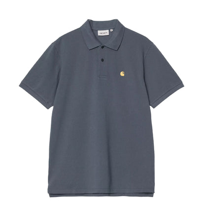 Carhartt WIP S/S Chase Pique Polo Cozy Blue / Gold - The Sporting Lodge