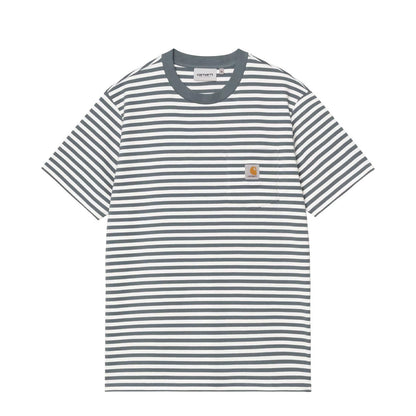 Carhartt WIP S/S Ezra Pocket T-Shirt Stripe Cozy Blue / Wax - The Sporting Lodge