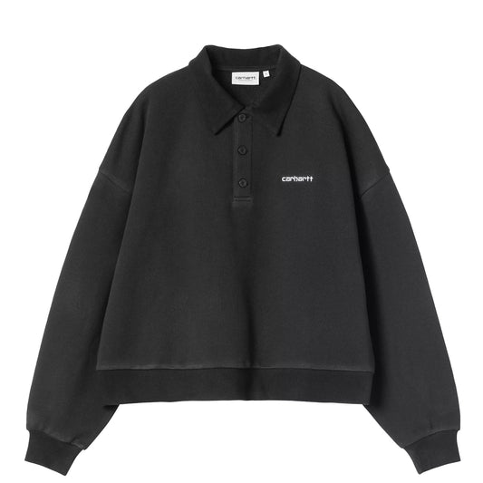 Carhartt WIP Womens Brenta Polo Sweat Black / White Heavy Stone Wash