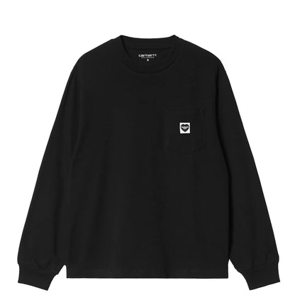 Carhartt WIP Womens L/S Pocket Small Heart T-Shirt Black / Black