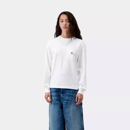 Carhartt WIP Womens L/S Pocket Small Heart T-Shirt White / Red