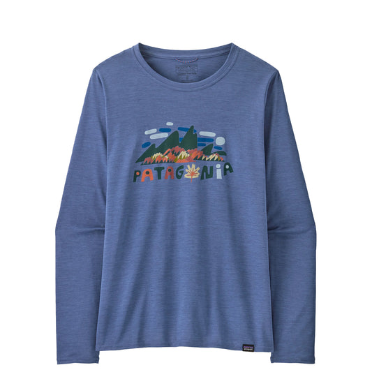 Patagonia Womens L/S Capilene Cool Daily Graphic Shirt Fitz Roy Foliage Current Blue X-Dye