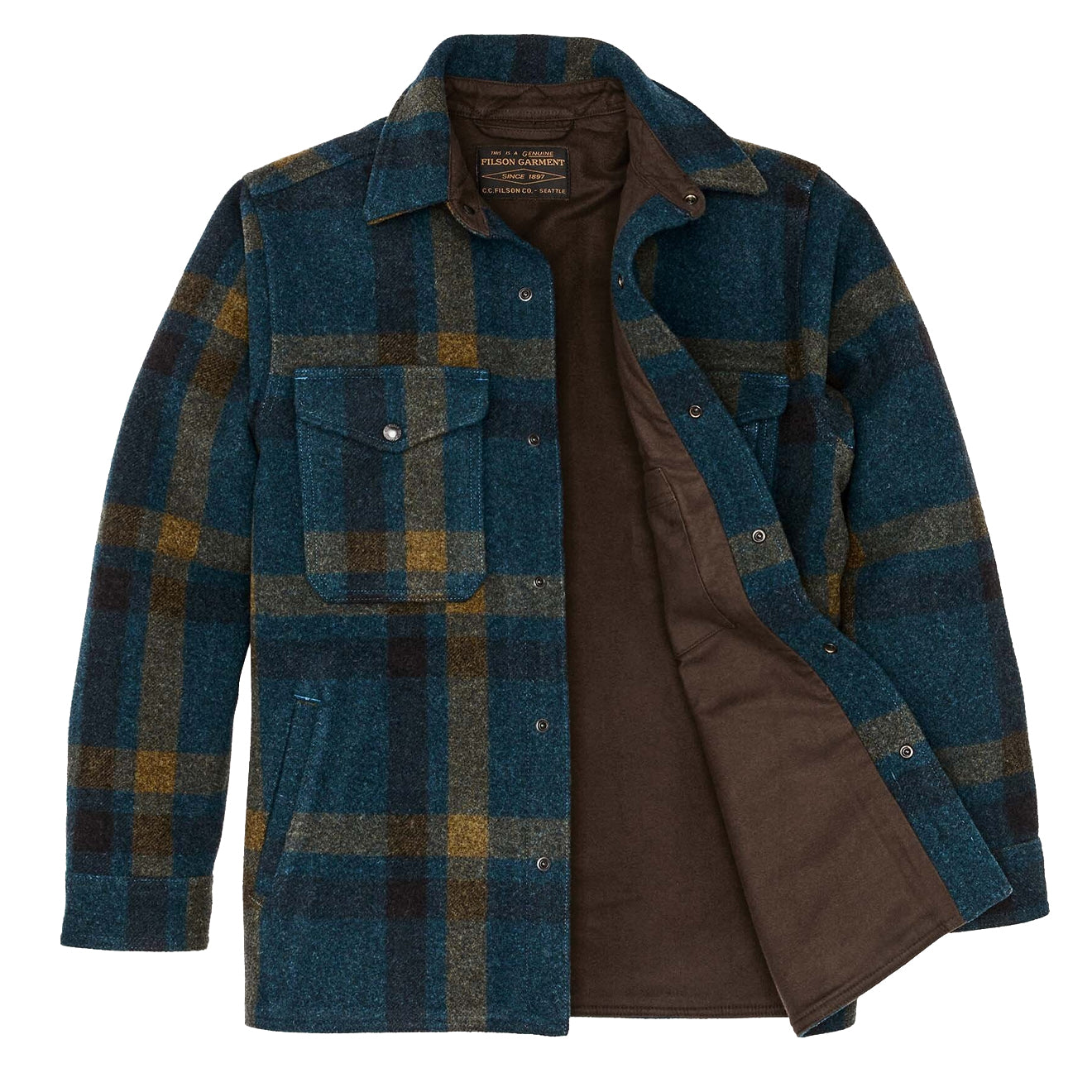 Filson Lined Mackinaw Jac-Shirt Teal / Ochre Plaid - The Sporting Lodge