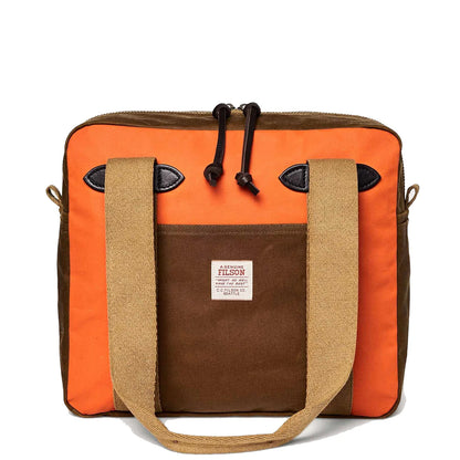 Filson Tin Cloth Tote Bag With Zipper Dark Tan / Flame