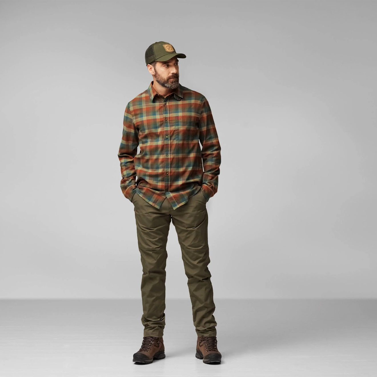 Fjallraven Lappland Stretch Flannel Shirt Laurel Green-Autumn Leaf