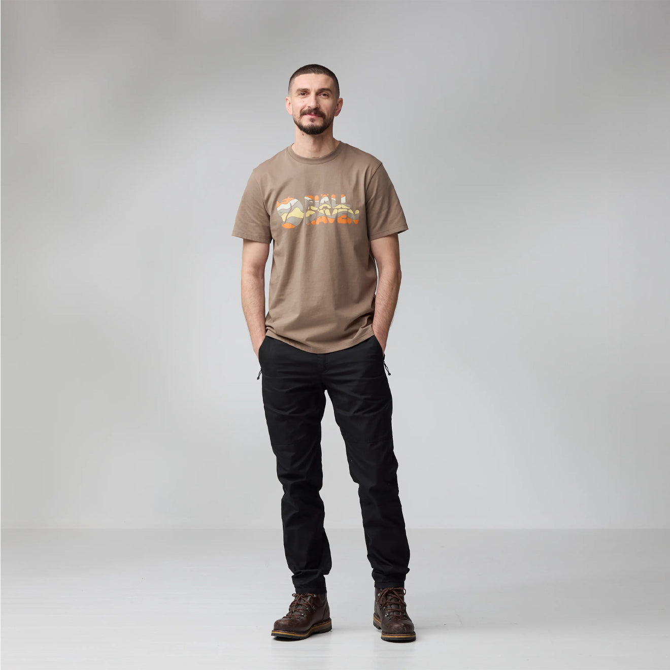 Fjallraven Multicolor Logo T-shirt Suede Brown