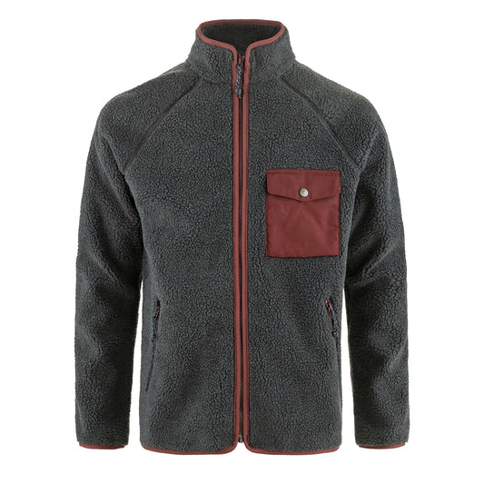 Fjallraven Vardag Pile Fleece Dark Grey / Maroon - The Sporting Lodge
