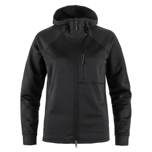 Fjallraven Womens Abisko Grid Fleece Hoodie Black - The Sporting Lodge
