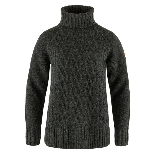 Fjallraven Womens Ovik Cable Knit Roller Neck Dark Grey - The Sporting Lodge