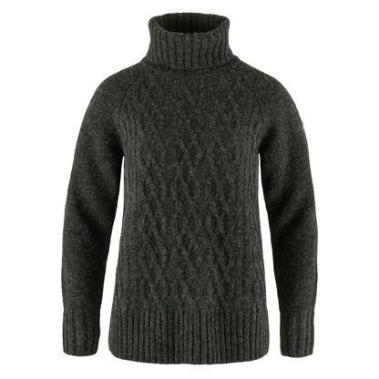 Fjallraven Womens Ovik Cable Knit Roller Neck Dark Grey - The Sporting Lodge