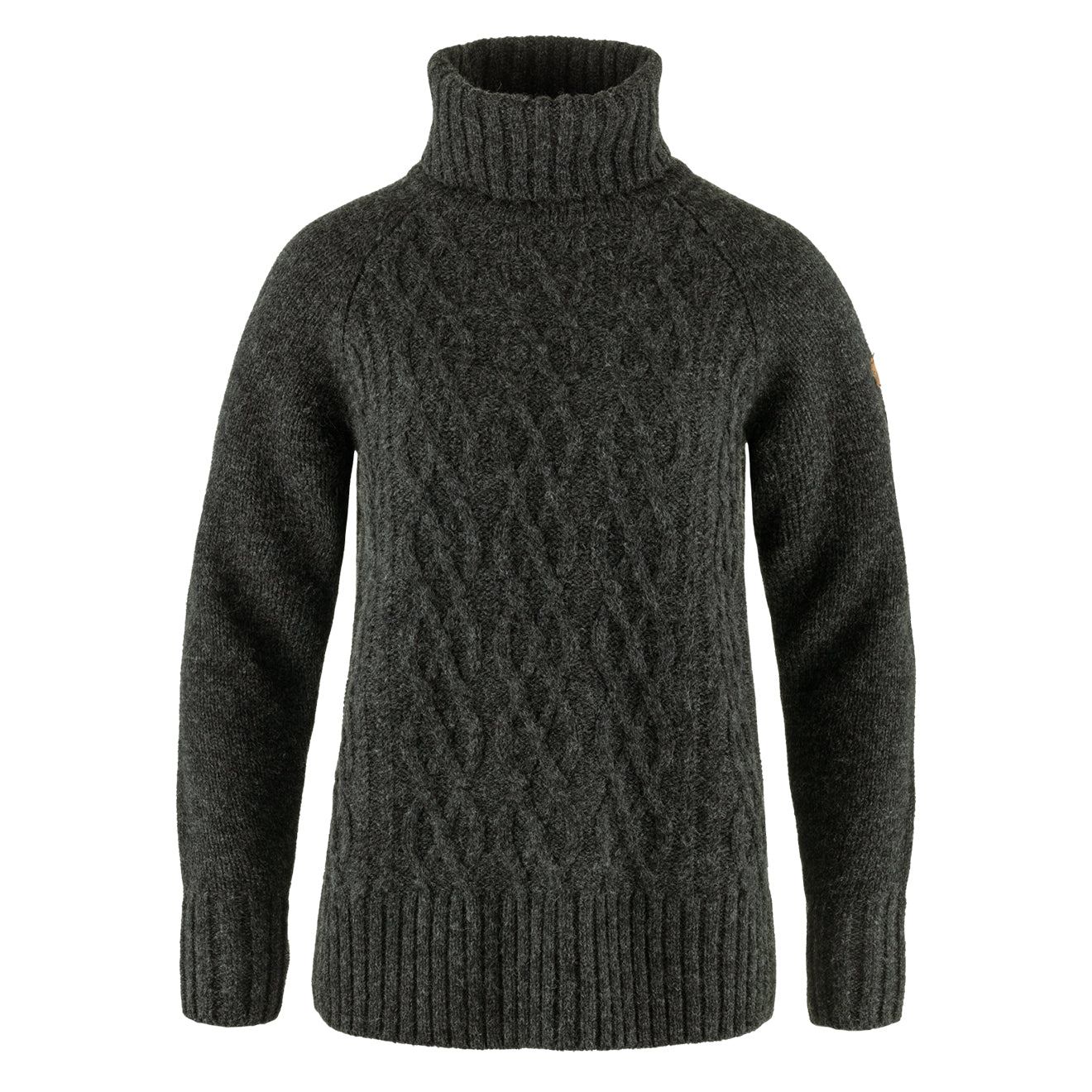 Fjallraven Womens Ovik Cable Knit Roller Neck Dark Grey The