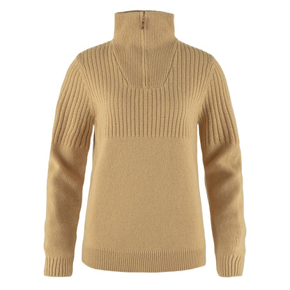 Fjallraven Womens Ovik Half Zip Knit Dune Beige - The Sporting Lodge