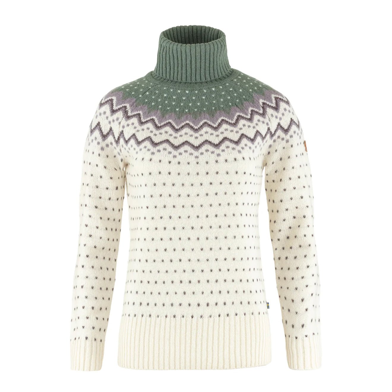 Fjallraven Womens Ovik Knit Roller Neck Chalk White / Patina Green - The Sporting Lodge