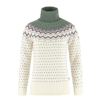 Fjallraven Womens Ovik Knit Roller Neck Chalk White / Patina Green - The Sporting Lodge
