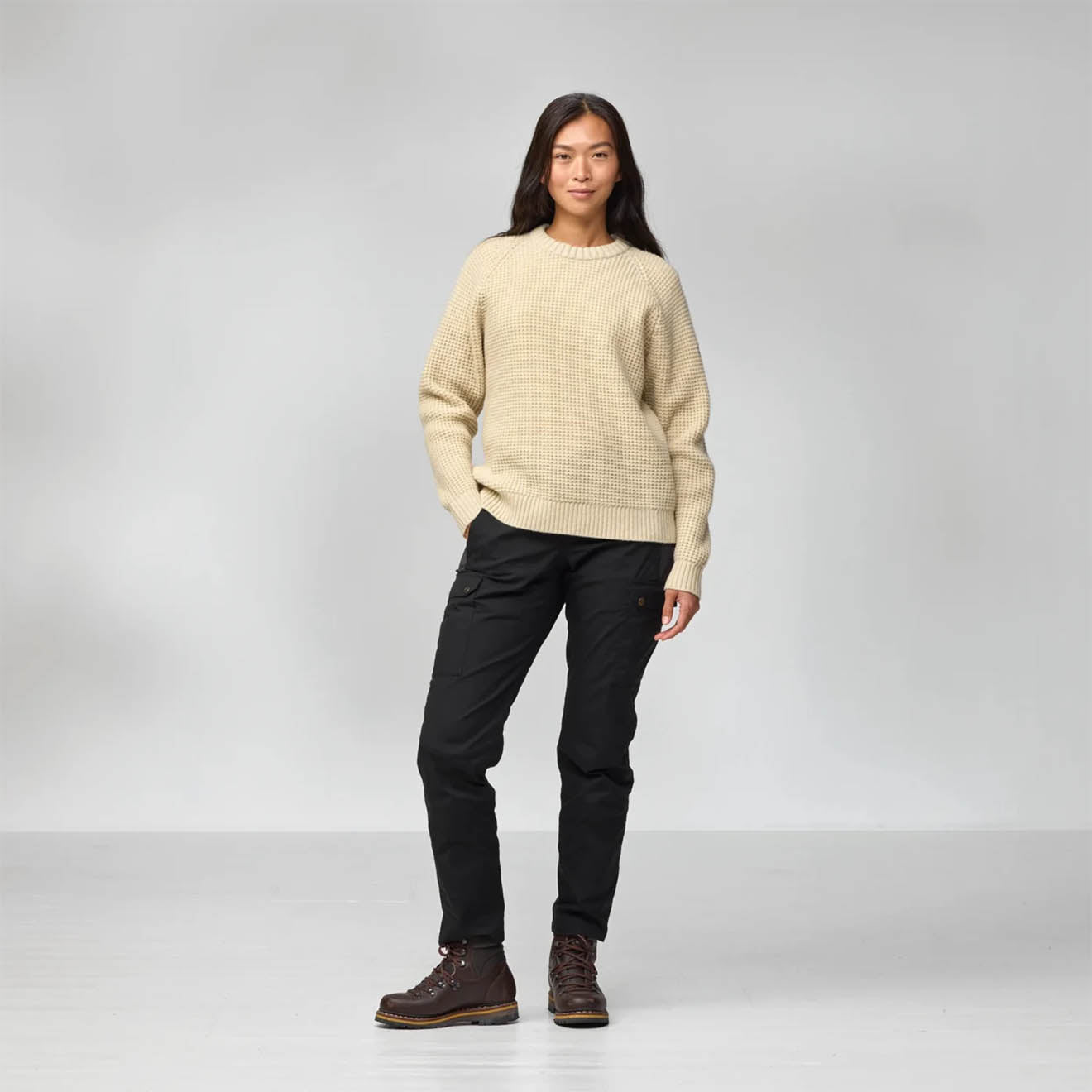 Fjallraven Womens Ovik Waffle Knit Grey - The Sporting Lodge