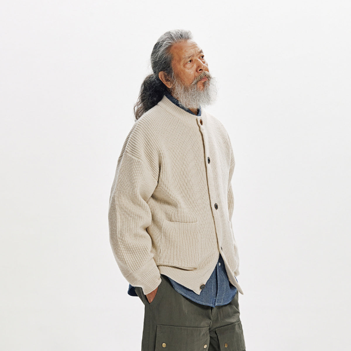 Frizmworks Heavy Wool Round Cardigan Cream