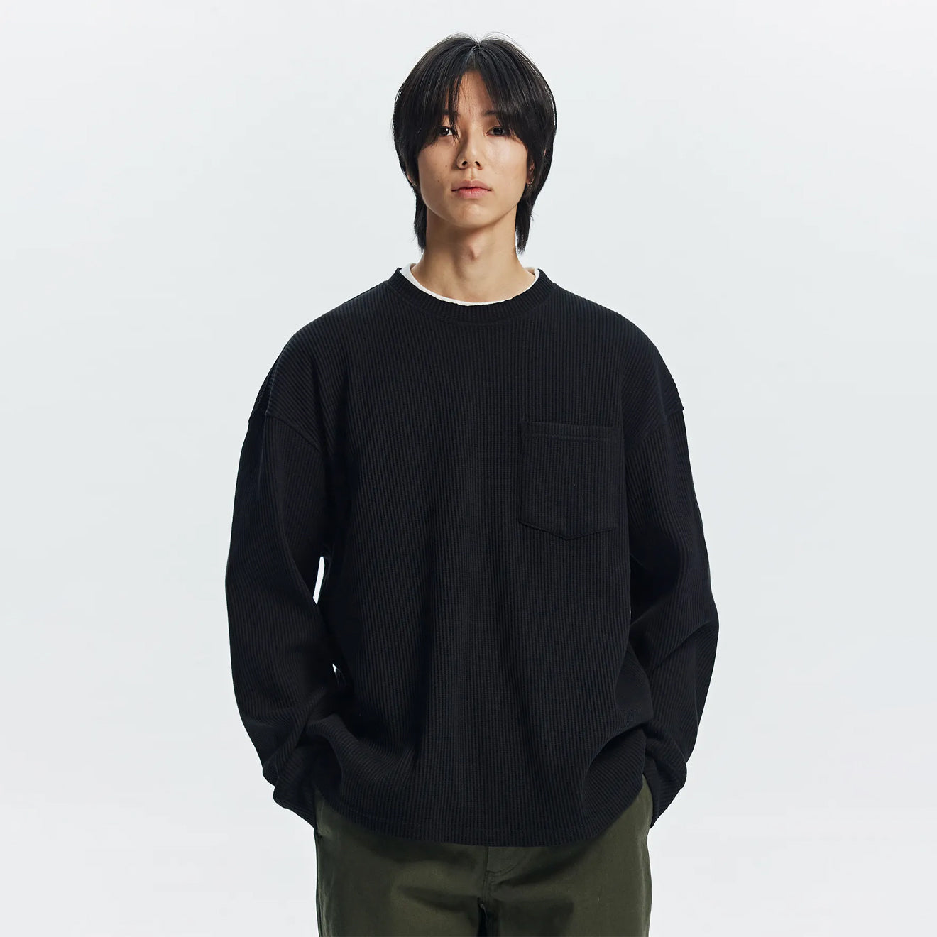 Frizmworks Oversized Waffle Pocket L/S Tee Black