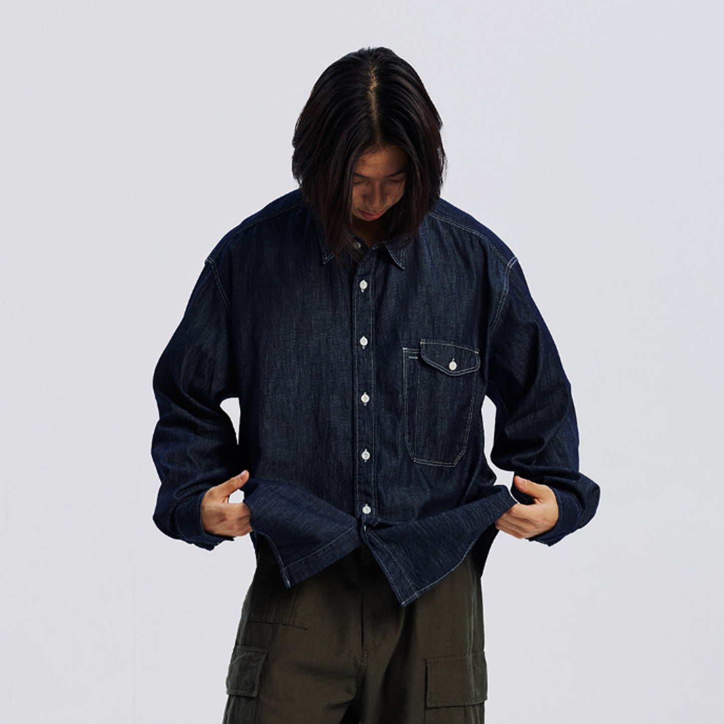 Frizmworks Utility Flap Pocket Denim Work Shirt Indigo