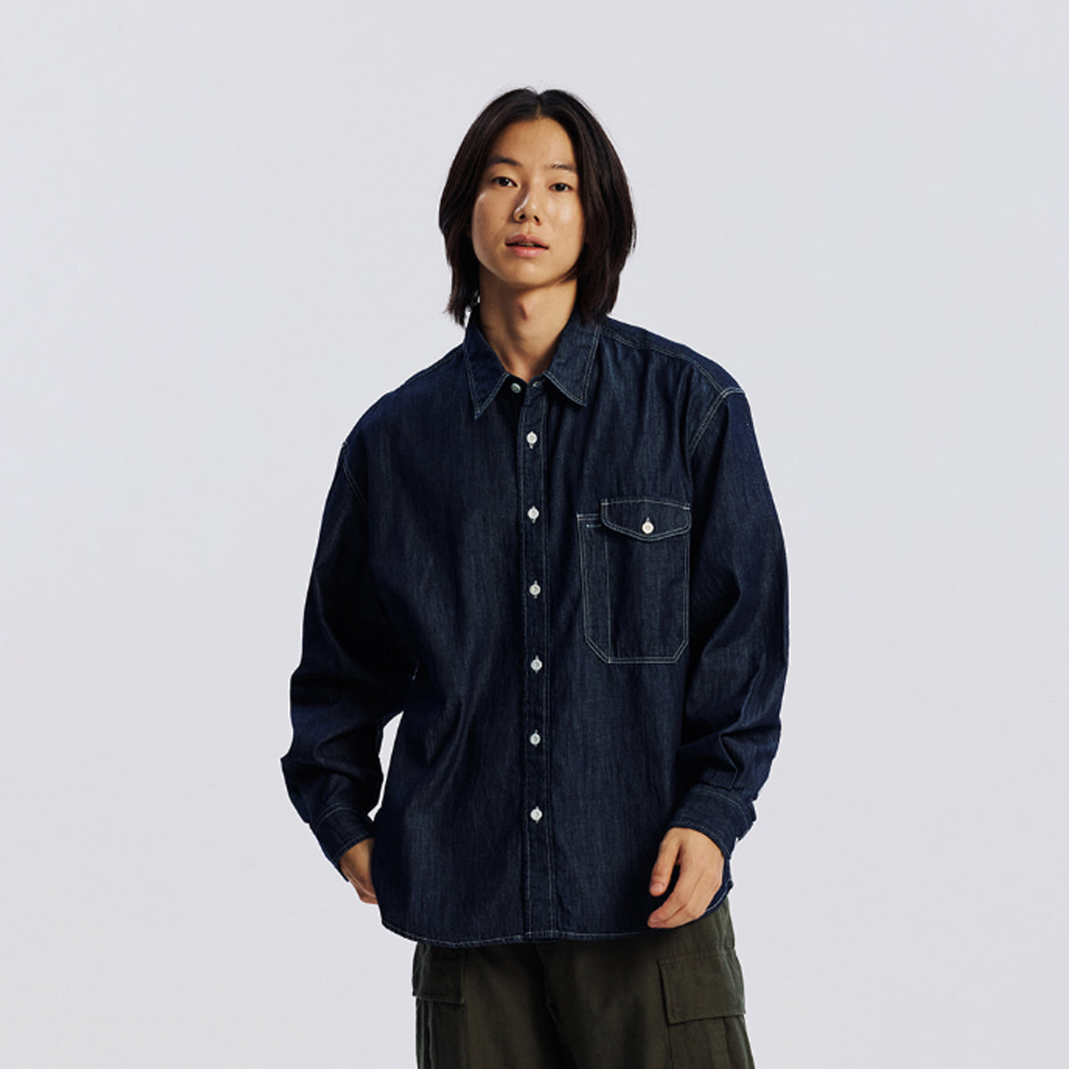 Frizmworks Utility Flap Pocket Denim Work Shirt Indigo