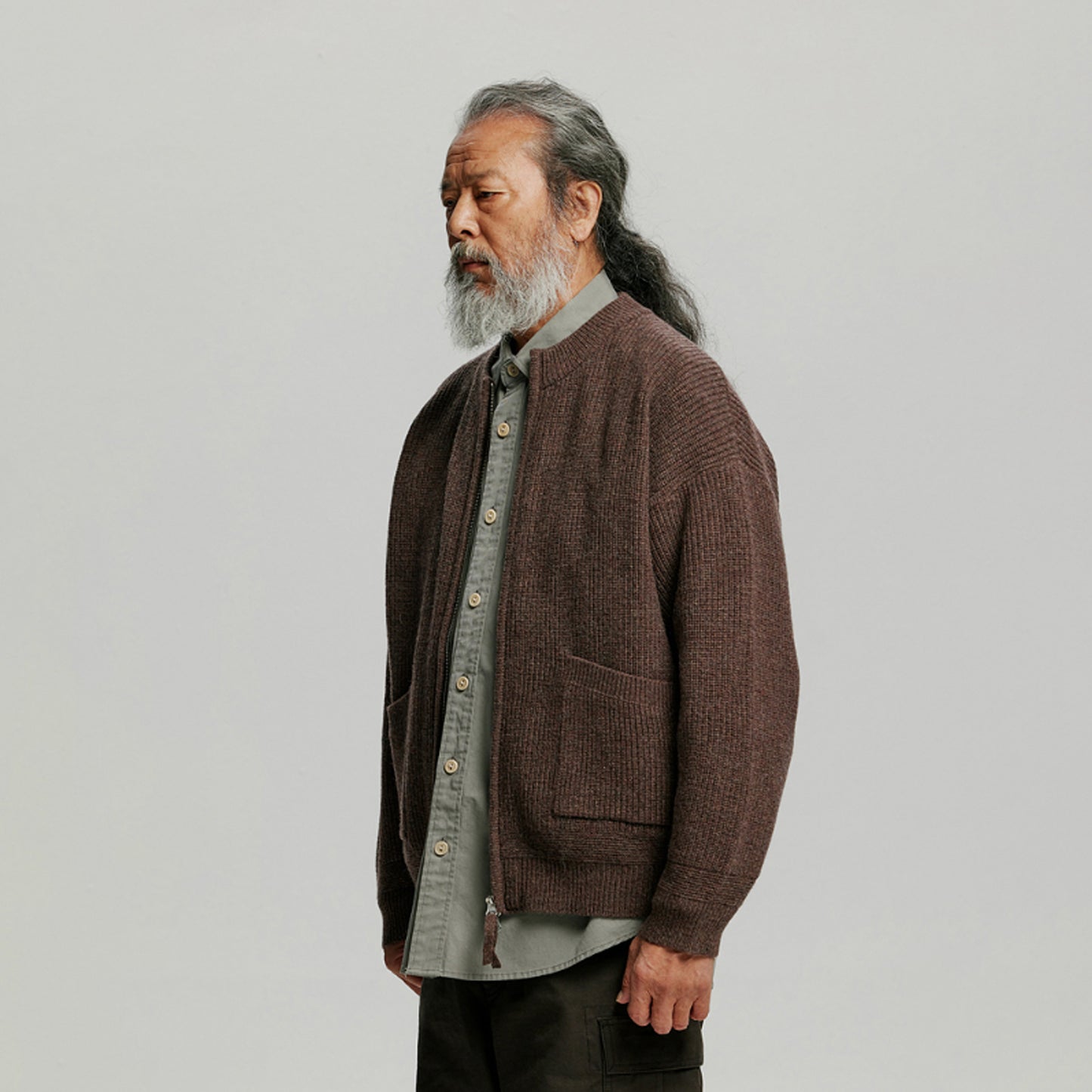 Frizmworks Wool Deck Zipup Cardigan Choco Brown