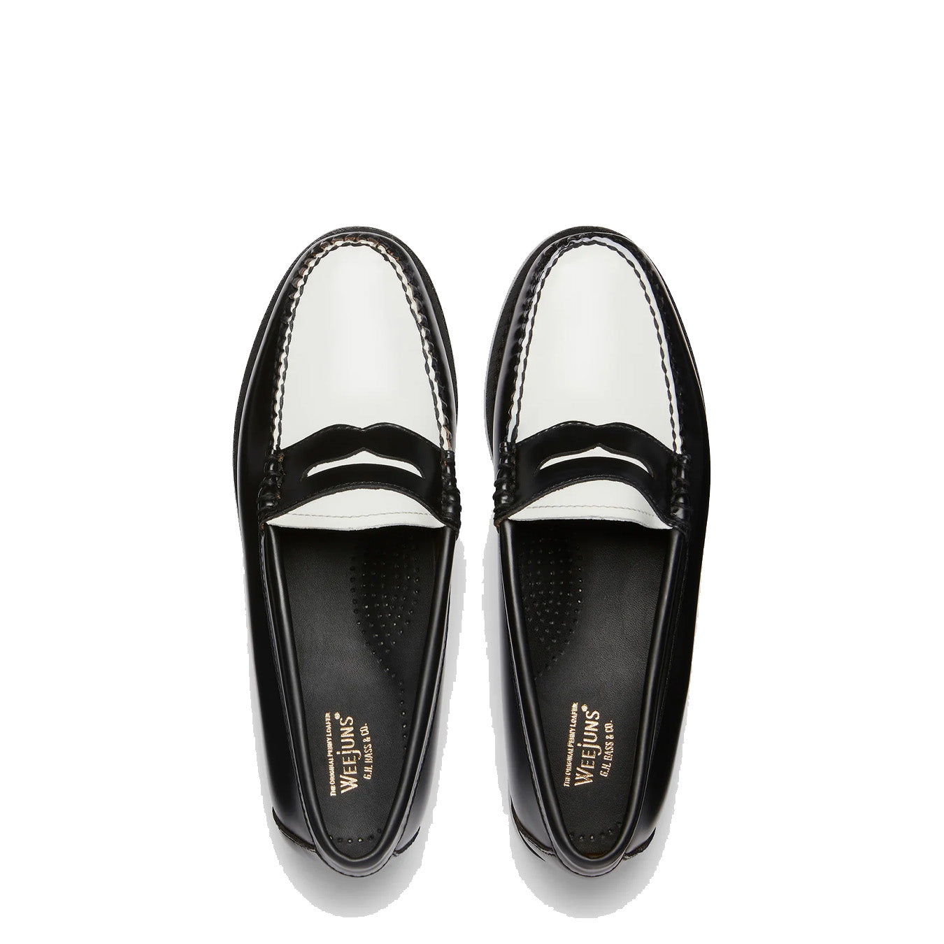 G.H.Bass Womens Bass Weejun Penny Loafer Black & White Leather - The Sporting Lodge