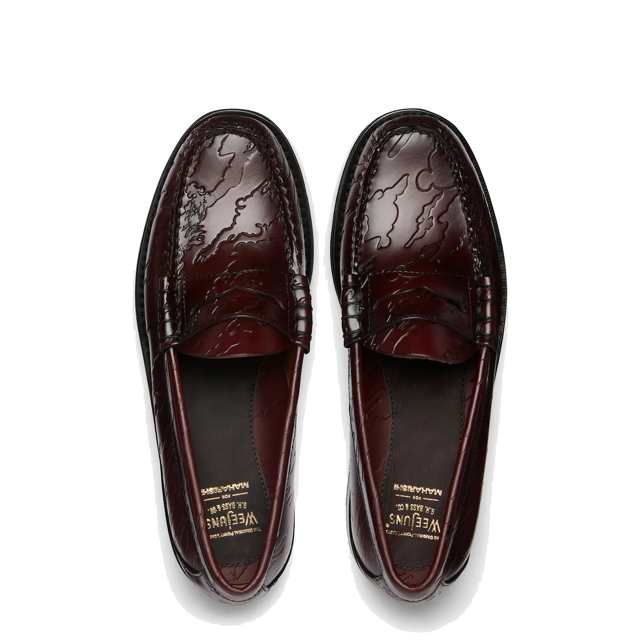 G.H.Bass x Maharishi Larson Penny Loafers Wine Embossed Leather - The Sporting Lodge