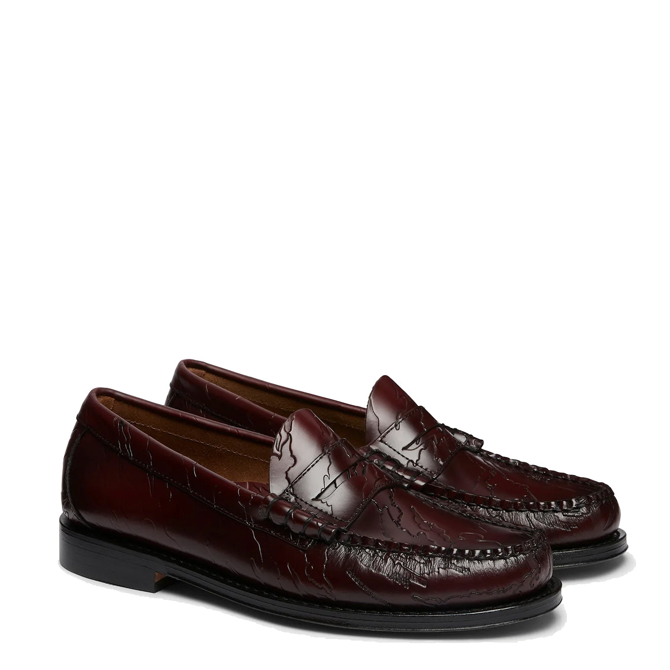 G.H.Bass x Maharishi Larson Penny Loafers Wine Embossed Leather - The Sporting Lodge