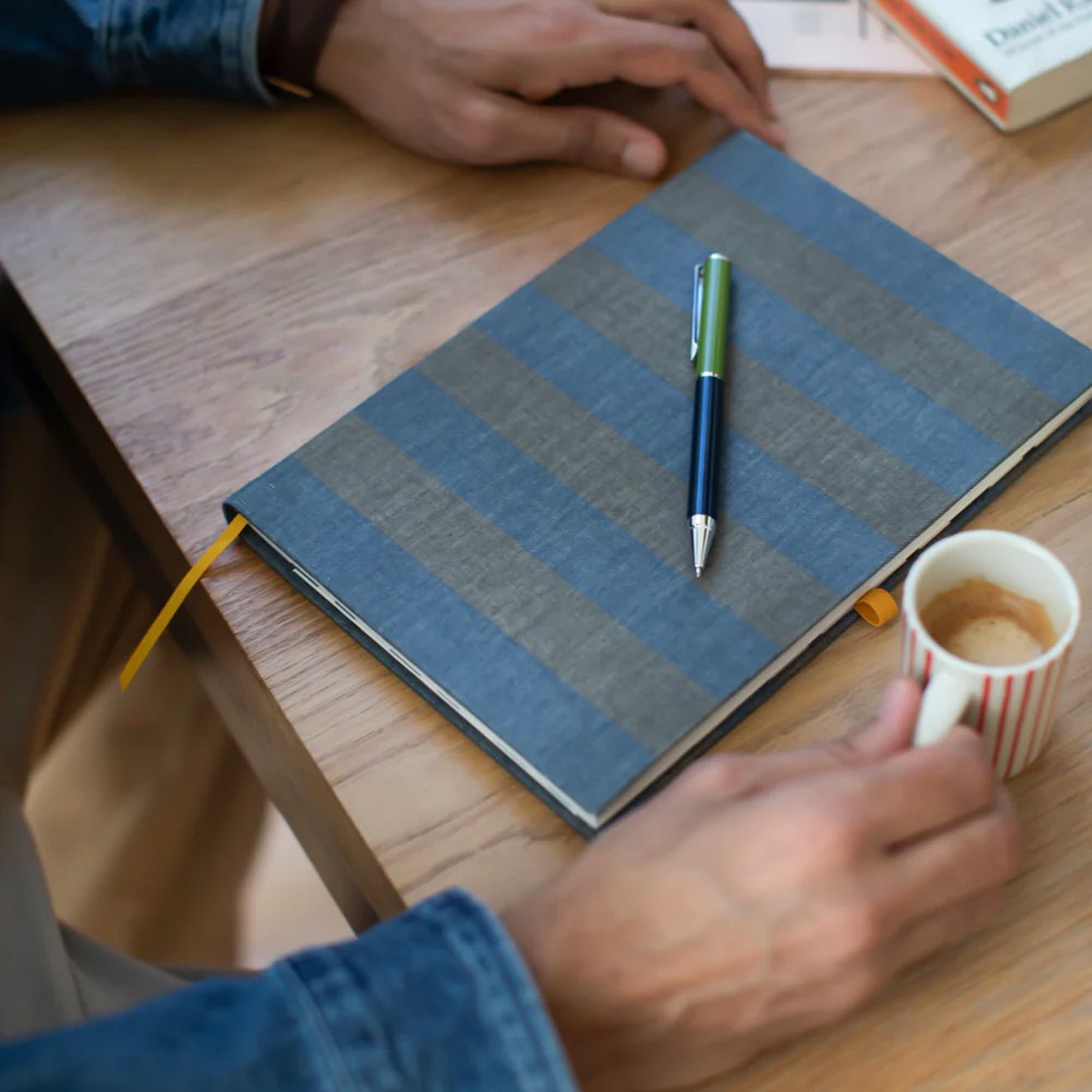 Caroline Gardner Casebound Notebook With Pen Blue / Grey Stripe