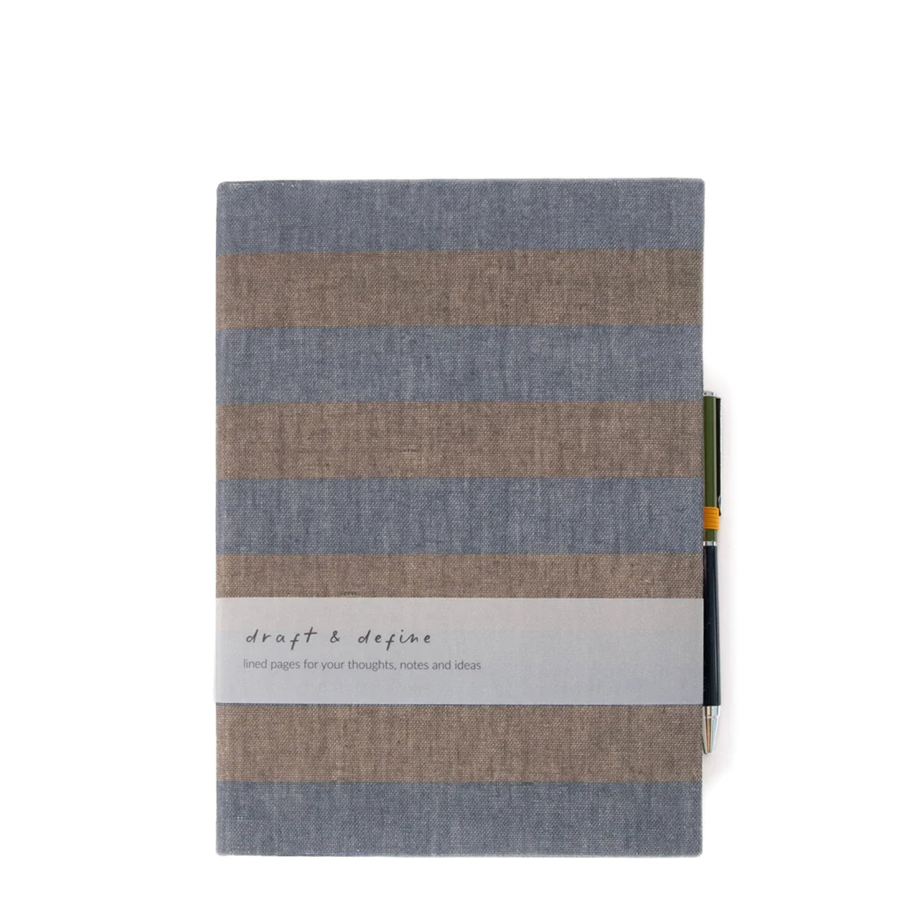 Caroline Gardner Casebound Notebook With Pen Blue / Grey Stripe