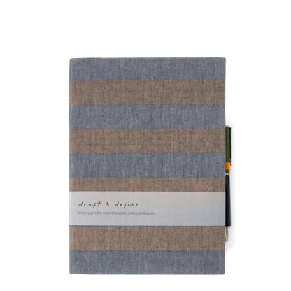 Caroline Gardner Casebound Notebook With Pen Blue / Grey Stripe