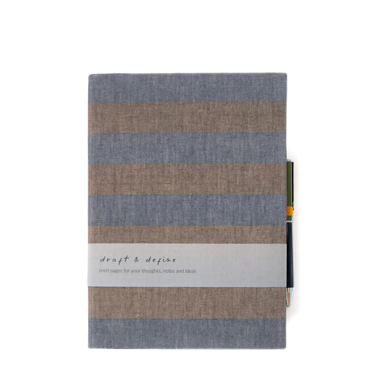 Caroline Gardner Casebound Notebook With Pen Blue / Grey Stripe