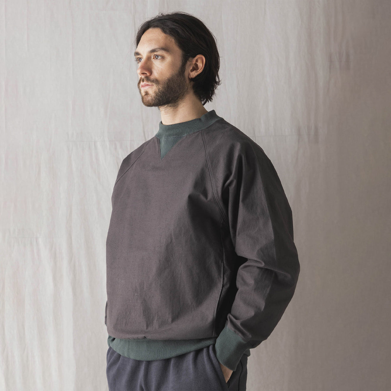 Jackman Back Nep Crew Neck Dark Grey / Green - The Sporting Lodge