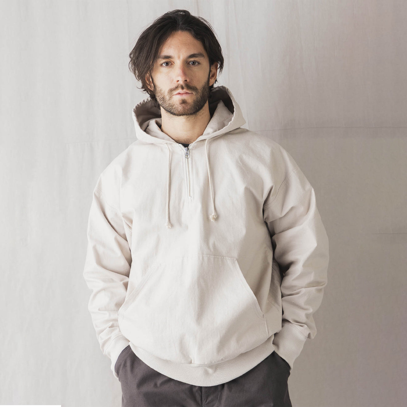 Jackman Back Nep Zip Parka Hooded Sweat Rosin White - The Sporting Lodge