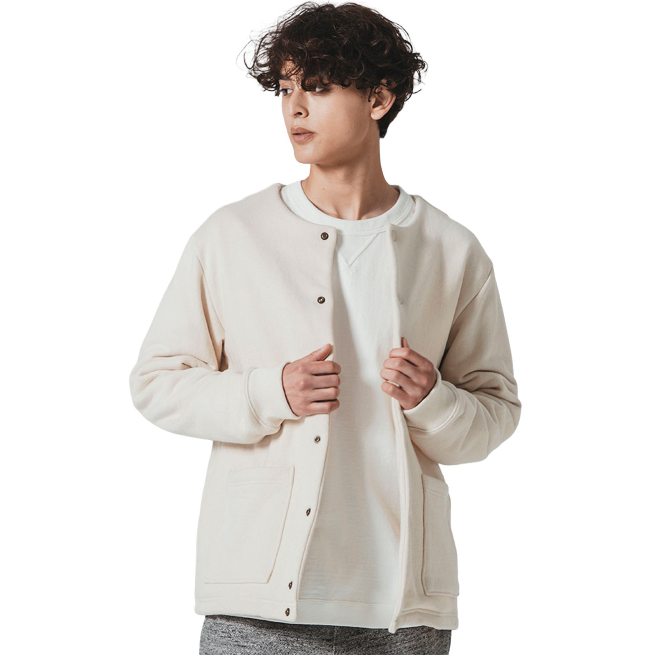 Jackman Big Loop Collarless Sweat Jacket Ink