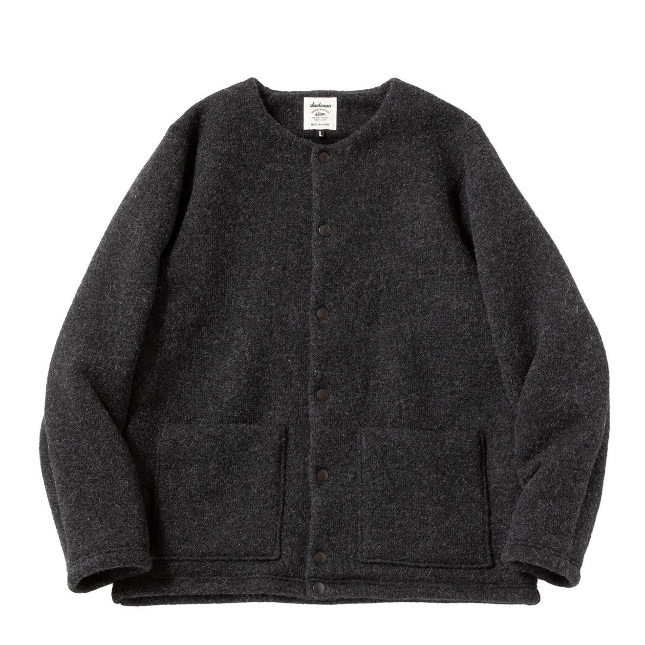 Jackman Wool Collarless Knit Jacket Heather Black