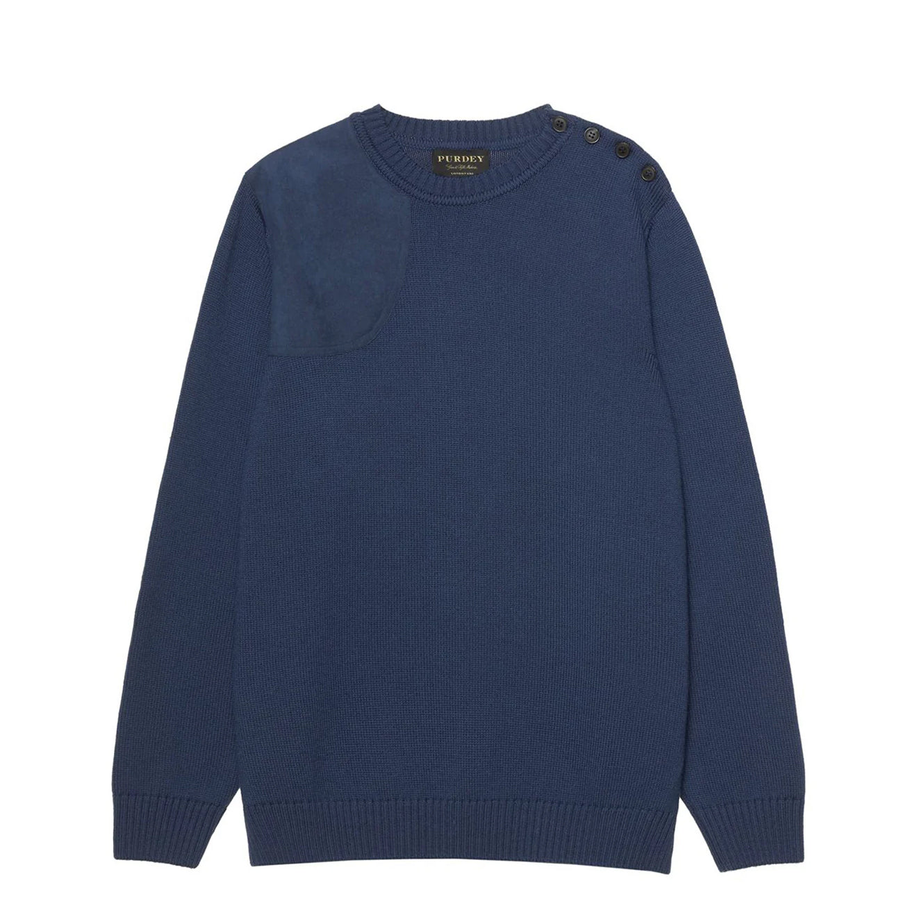 James Purdey Merino Button Crew Neck Sweater Navy - The Sporting Lodge