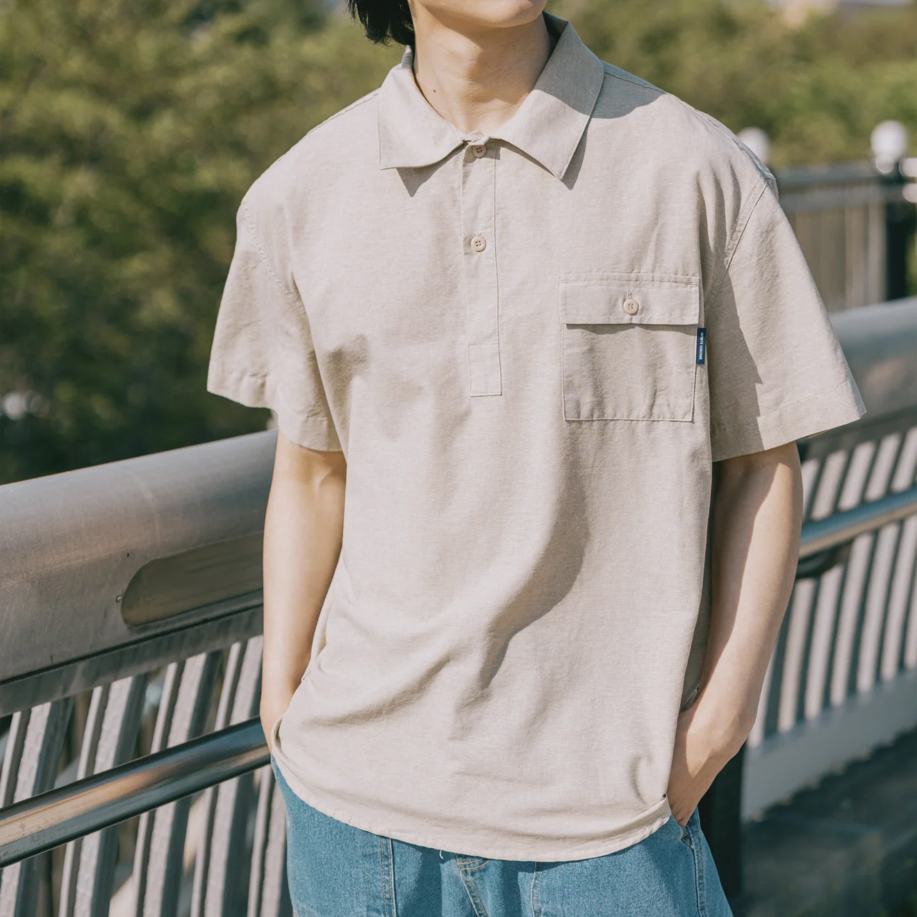 Kappy Pigment Henley Neck Half Shirt Beige - The Sporting Lodge