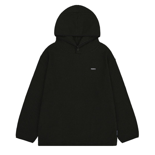 Kappy Waffle Button Hoodie Black