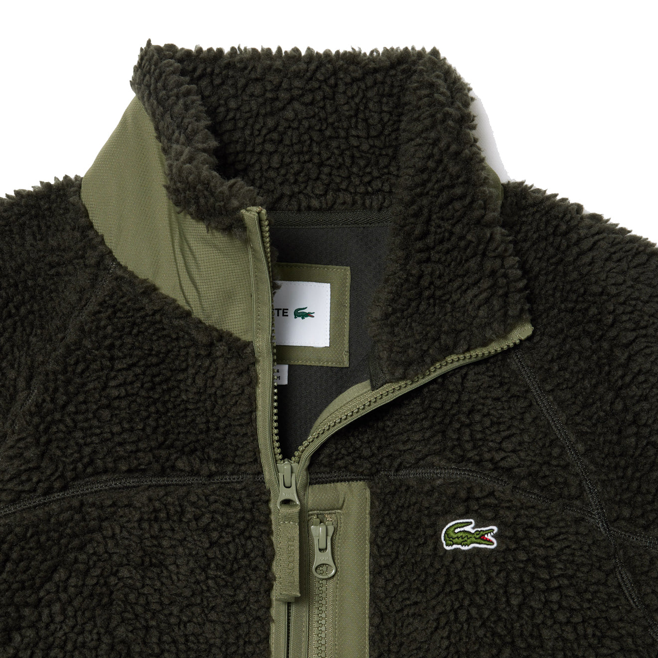 Lacoste Colourblock Fleece Zip-Up Jacket Khaki Green - The Sporting Lodge