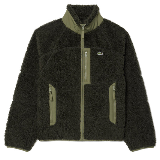 Lacoste Colourblock Fleece Zip-Up Jacket Khaki Green - The Sporting Lodge