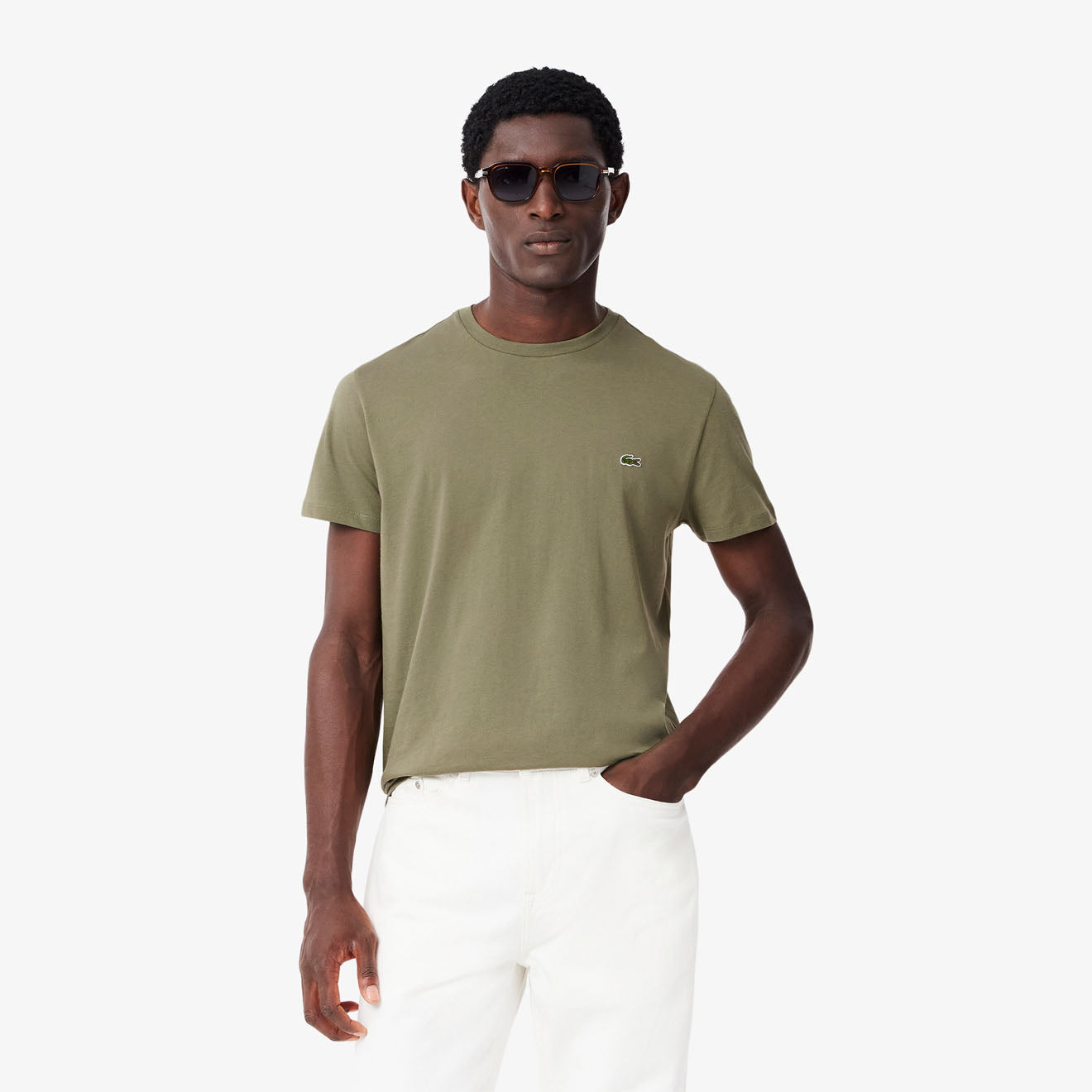Lacoste Crew Neck Pima Cotton T-Shirt Khaki - The Sporting Lodge