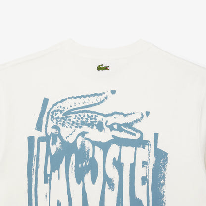 Lacoste Crocodile Blur Graffiti S/S Tee Flour / Limestone - The Sporting Lodge