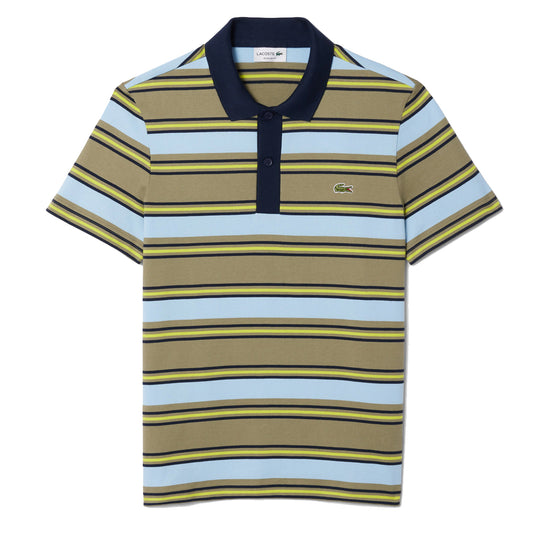 Lacoste Regular Fit Striped Cotton Polo Shirt Khaki Green / Blue - The Sporting Lodge