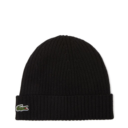 Lacoste Rib Knit Brushed Wool Beanie Black