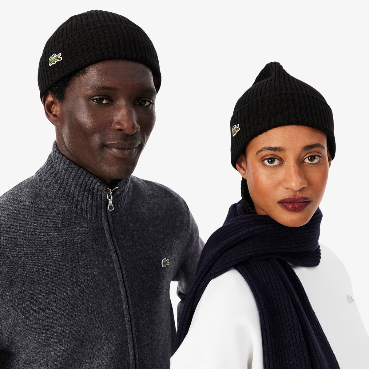 Lacoste Rib Knit Brushed Wool Beanie Black