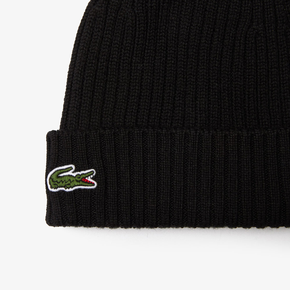 Lacoste Rib Knit Brushed Wool Beanie Black