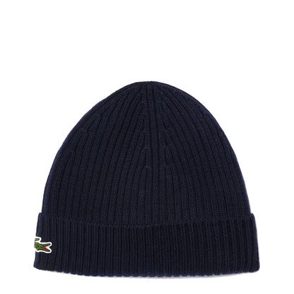 Lacoste Rib Knit Brushed Wool Beanie Navy Blue - The Sporting Lodge