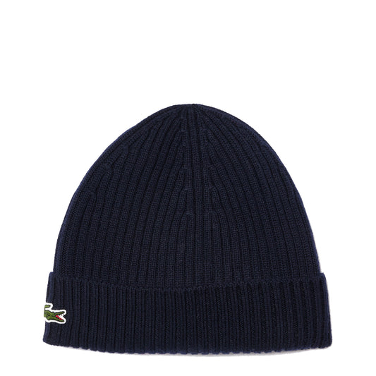 Lacoste Rib Knit Brushed Wool Beanie Navy Blue - The Sporting Lodge